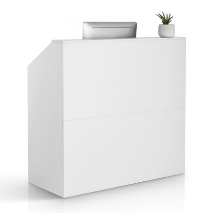 Reception Desk, 46 Inch Rectangular Front Counter Table, Office Reception Desk, Retail Counter and Front Reception Counter, for Checkout, Lobby, Beauty Salon and Office, White