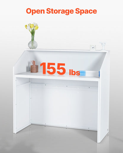 Reception Desk, 46 Inch Rectangular Front Counter Table, Office Reception Desk, Retail Counter and Front Reception Counter, for Checkout, Lobby, Beauty Salon and Office, White