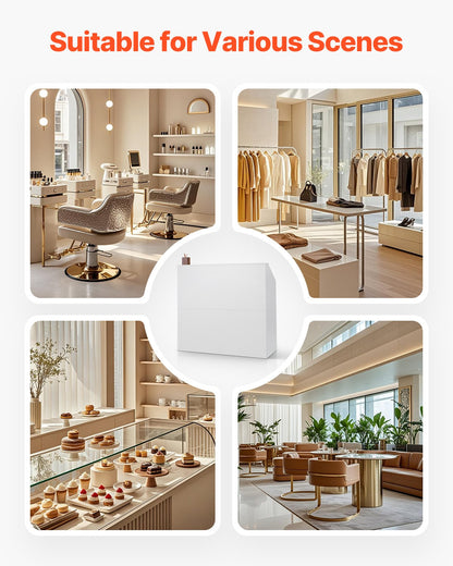 Reception Desk, 46 Inch Rectangular Front Counter Table, Office Reception Desk, Retail Counter and Front Reception Counter, for Checkout, Lobby, Beauty Salon and Office, White