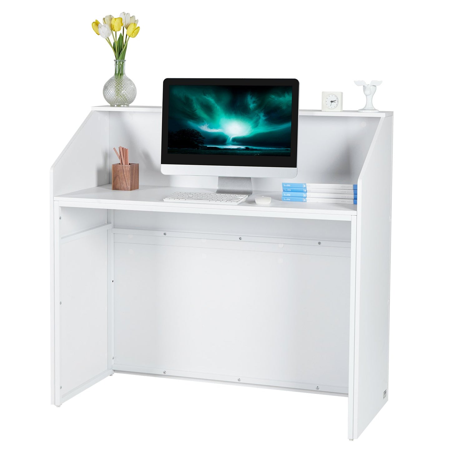Reception Desk, 46 Inch Rectangular Front Counter Table, Office Reception Desk, Retail Counter and Front Reception Counter, for Checkout, Lobby, Beauty Salon and Office, White