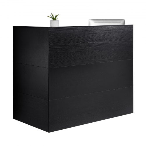 Reception Desk, 55Inch L-Shaped Front Counter Table, Office Reception Counter with Drawer Keyboard Tray and Storage Cabinet, for Checkout, Lobby, Beauty Salon & Office, Black