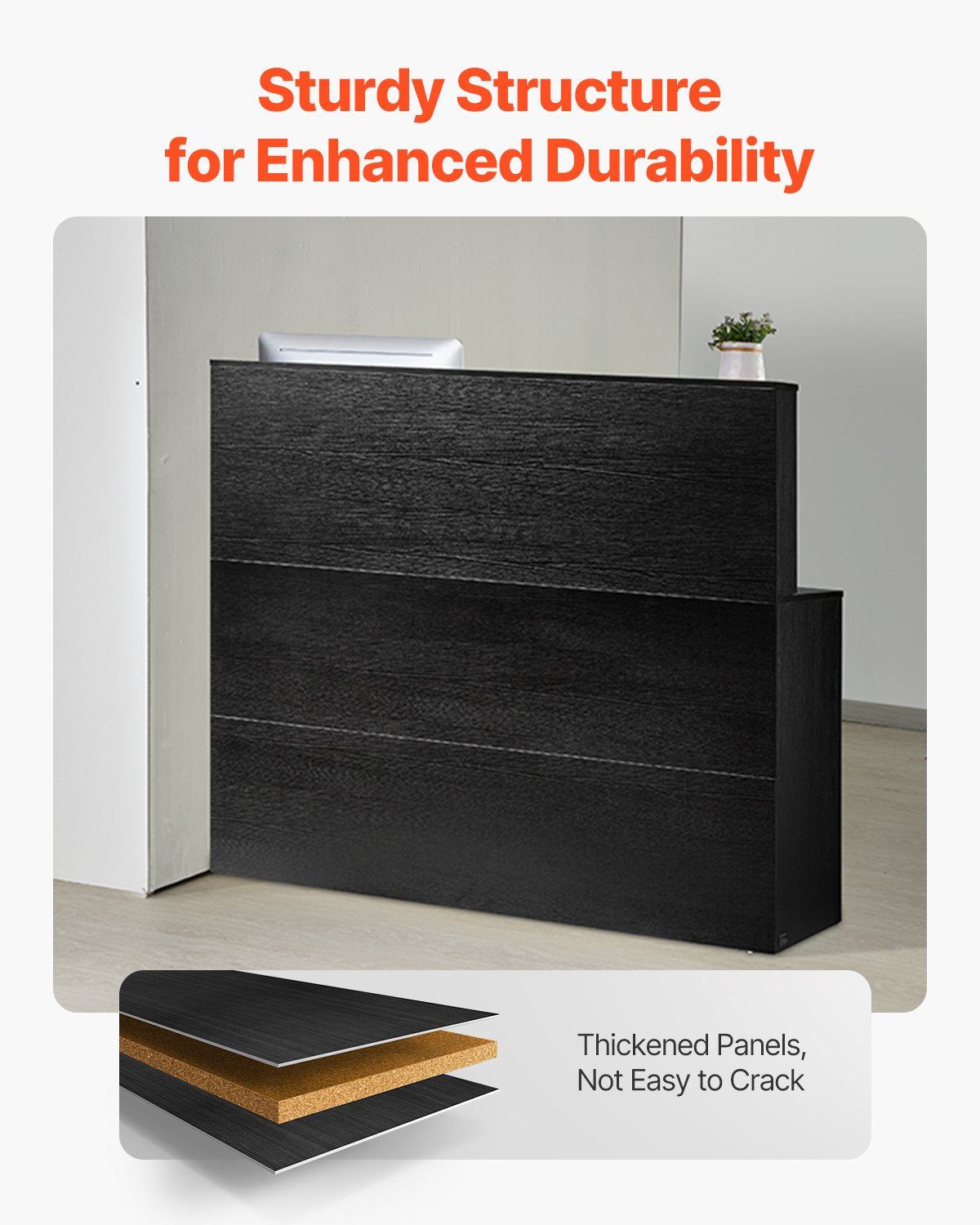 Receptionsdisk L-formad främre bänkbord 55.12 i svart kontorsbord