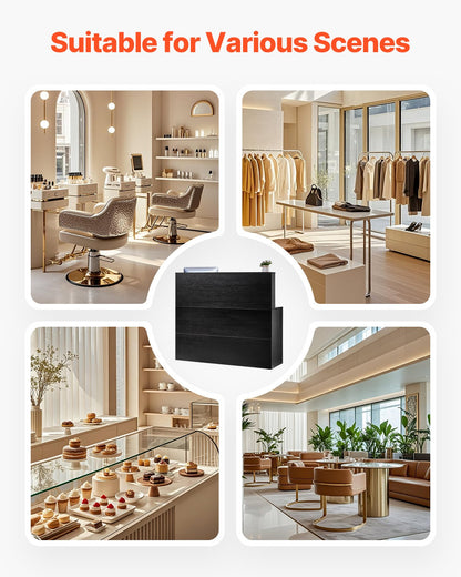 Receptionsdisk L-formad främre bänkbord 55.12 i svart kontorsbord