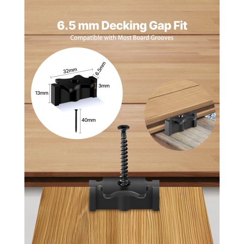 1000 st dolda däckfästen för komposittrallbrädor, universella komposit-T-klämmor och dolda plastfästen med metallskruvar, polypropylen-PP-klämmor fungerar med 6,5 mm springor, svart |  EU