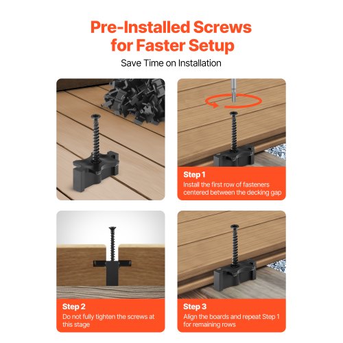 1000 st dolda däckfästen för komposittrallbrädor, universella komposit-T-klämmor och dolda plastfästen med metallskruvar, polypropylen-PP-klämmor fungerar med 6,5 mm springor, svart |  EU