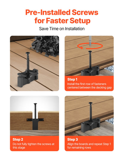 250PCS Hidden Deck Fasteners for Composite Decking Board, Universal Composite T Clips & Plastic Hidden Fasteners with Metal Screws,Polypropylene PP Clips Works with 0.26 inch Gaps, Black