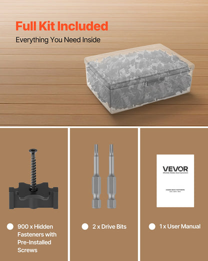 900PCS Hidden Deck Fasteners for Composite Decking Board, Universal Composite T Clips & Plastic Hidden Fasteners with Metal Screws,Polypropylene PP Clips Works with 0.26 inch Gaps, Black