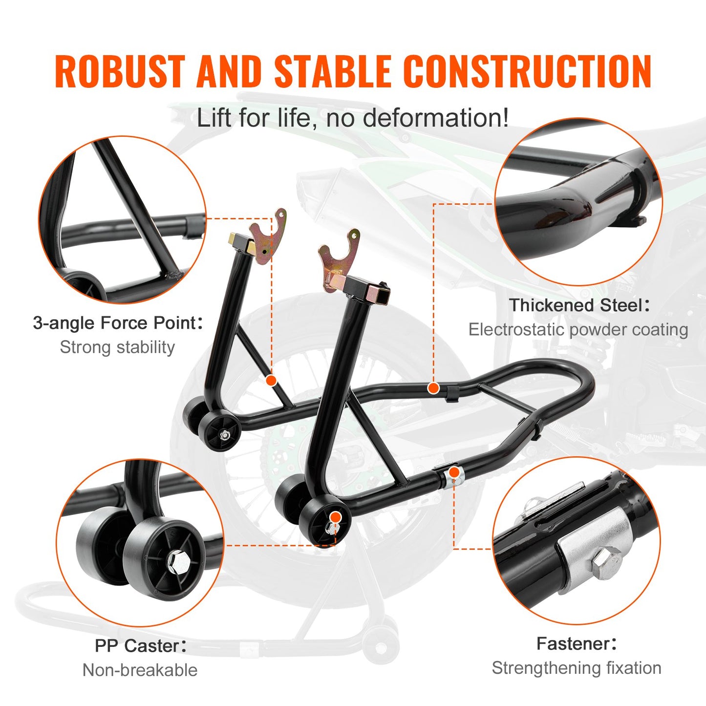 Motorcycle Rear Wheel Stand, with U + L Fork Swingarm Spool, 850 lbs Capacity Heavy Duty Rear Wheel Stand Motorcycle Lift Jack Stand, for Suzuki Yamaha Honda Kawasaki, Black