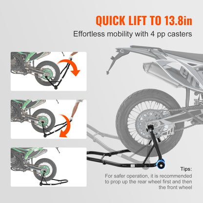 Motorcycle Rear Wheel Stand, with U + L Fork Swingarm Spool, 850 lbs Capacity Heavy Duty Rear Wheel Stand Motorcycle Lift Jack Stand, for Suzuki Yamaha Honda Kawasaki, Black