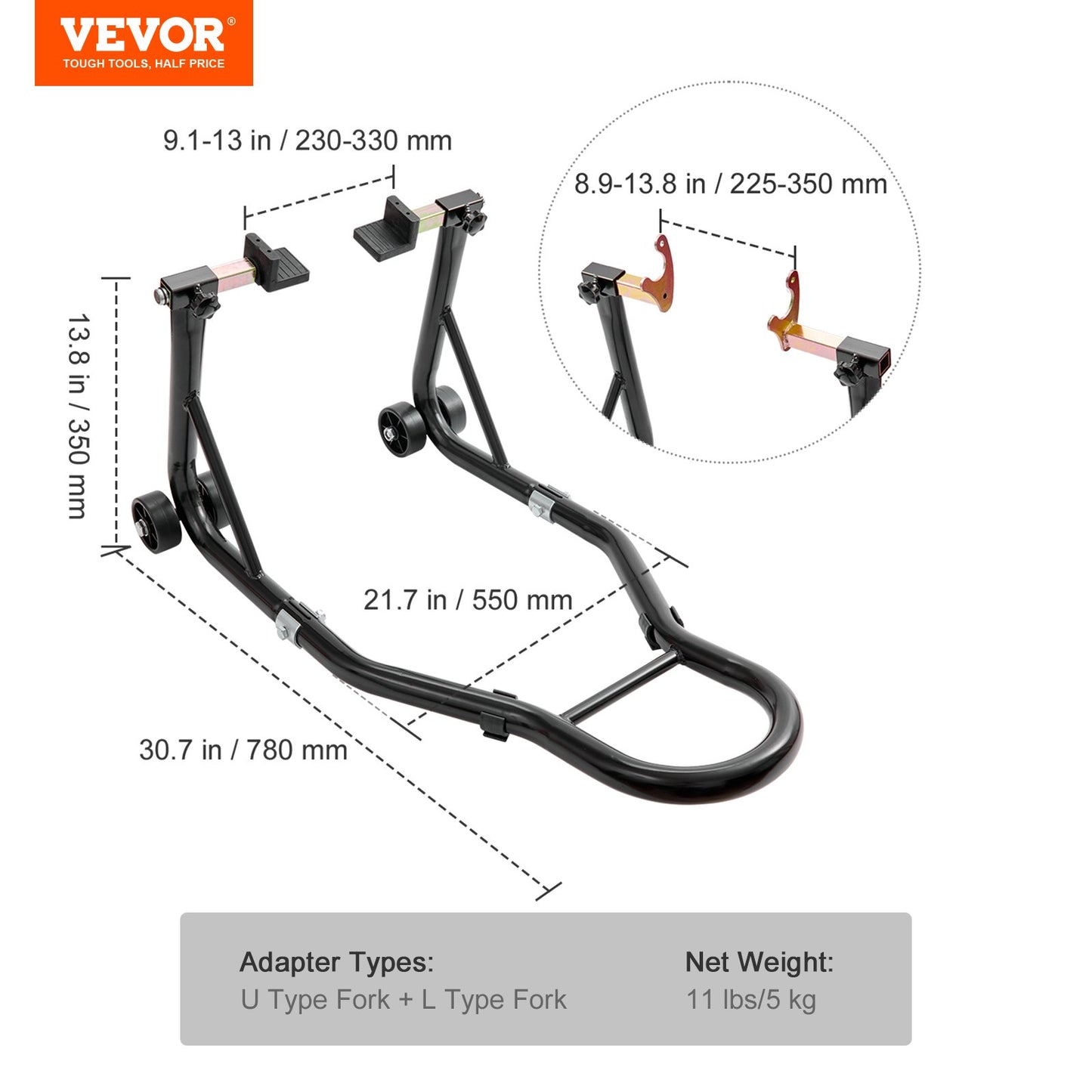 Motorcycle Rear Wheel Stand, with U + L Fork Swingarm Spool, 850 lbs Capacity Heavy Duty Rear Wheel Stand Motorcycle Lift Jack Stand, for Suzuki Yamaha Honda Kawasaki, Black