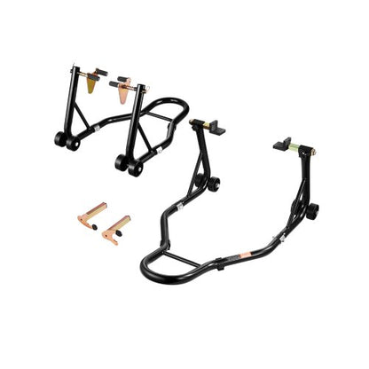 Motorcycle Stand Lift, 1100lbs Capacity Front Rear Combo Stand Lift, Front Wheel Dual-Fork Stand, Rear U+L Fork Swingarm Spool Stand, for Most Yamaha Honda Kawasaki Suzuki Motorcycles, Black