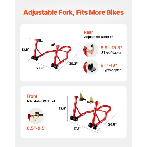 Motorrad-Hebebühne vorne und hinten, 850 lb, Spoollift, Paddock-Schwinge, Rot | EU