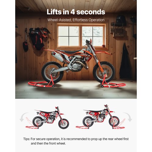 Motorrad-Hebebühne vorne und hinten, 850 lb, Spoollift, Paddock-Schwinge, Rot | EU