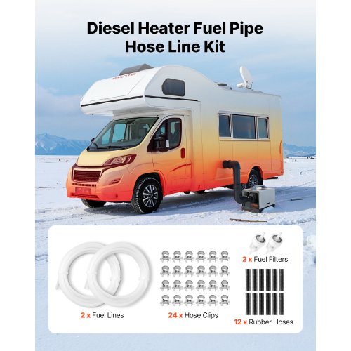Bränsleslangssats, 5000 mm bränsleledningssats för dieselvärmare, Utbytbara bränsleledningssatser för parkeringsvärmare med ledningar, filter, klämmor och slangar, Tillbehör till tankdieselvärmare för 2KW, 5KW och 8KW värmare |  EU