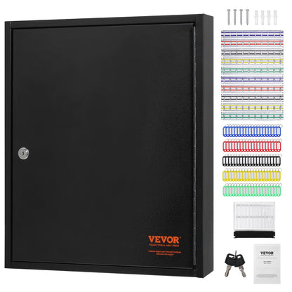 Schlüsselkasten für 100 Schlüssel mit verstellbaren Ablagen und bunten Schlüsselanhängern