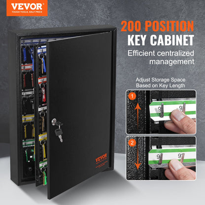 200-key cabinet key lock box with adjustable racks and colorful key tags