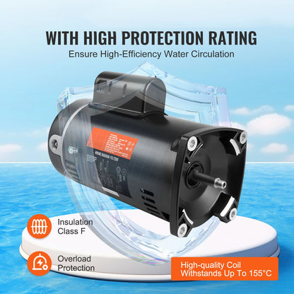 0.75 HP Pool Pump Motor, 56J Frame, 115V(8 Amps)/230V(4 Amps) 3450 RPM, 60Hz, 1.5 Service Factor, 80μF/250V Capacitor, CCW Rotation Round Flange Replacement Motor