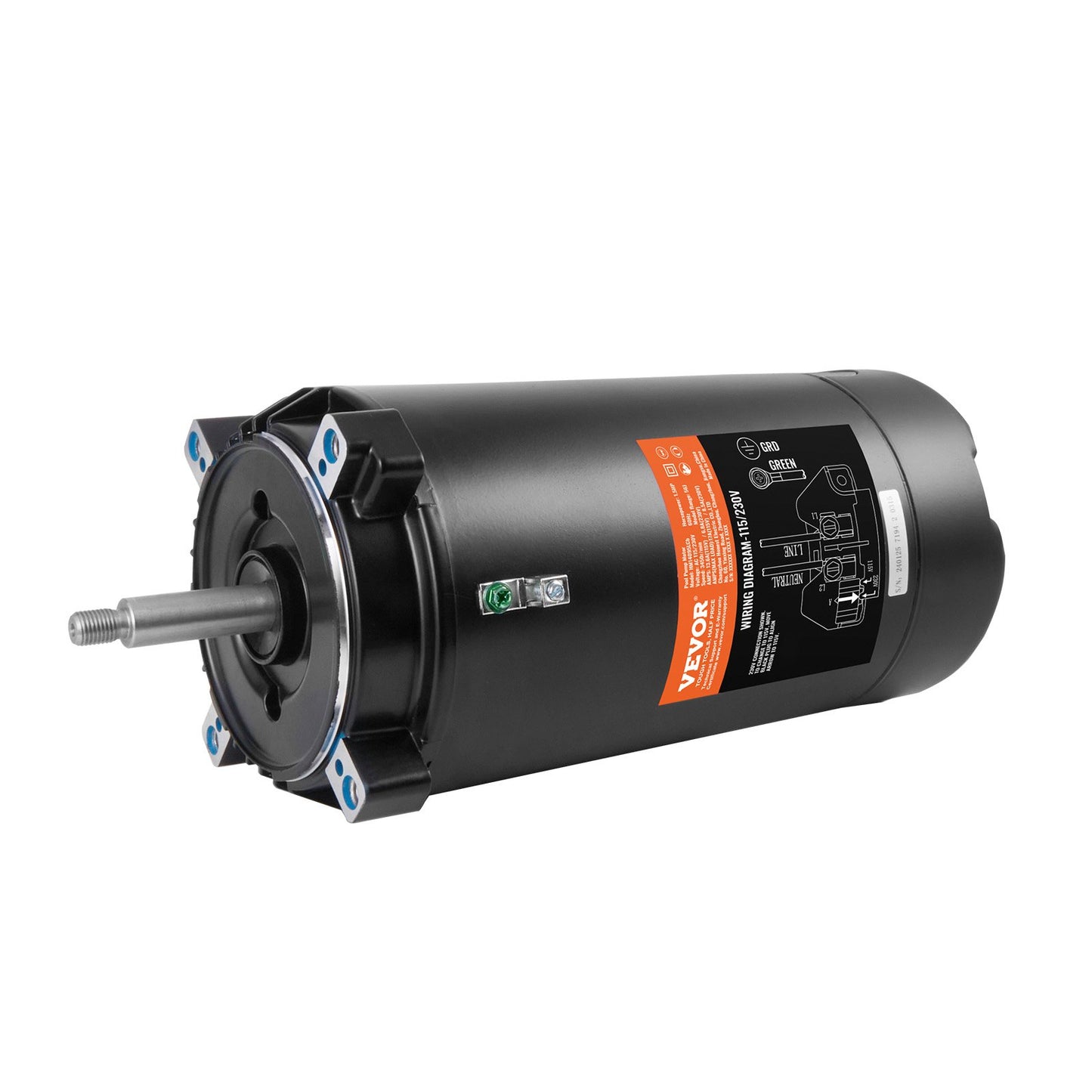 1,5 PS Poolpumpenmotor, 115/230 V, 13,6/6,8 A, 56 J, 3450 U/min, 90 μF/250 V Kondensator