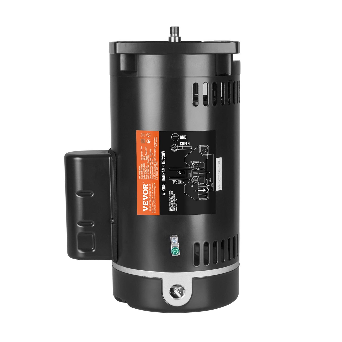 1,5 PS Poolpumpenmotor, 115/230 V, 12,8/6,4 A, 56Y, 3450 U/min, 90 μF/250 V Kondensator