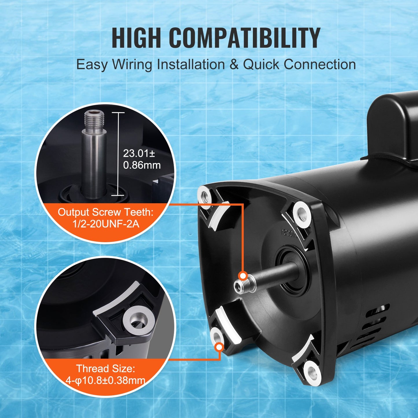 1.5 HP Pool Pump Motor, 56Y Frame, 115V((12.8 Amps))/230V(6.4 Amps) 3450 RPM, 60Hz, 1.1 Service Factor, 90μF/250V Capacitor, CCW Rotation Square Flange Replacement Motor