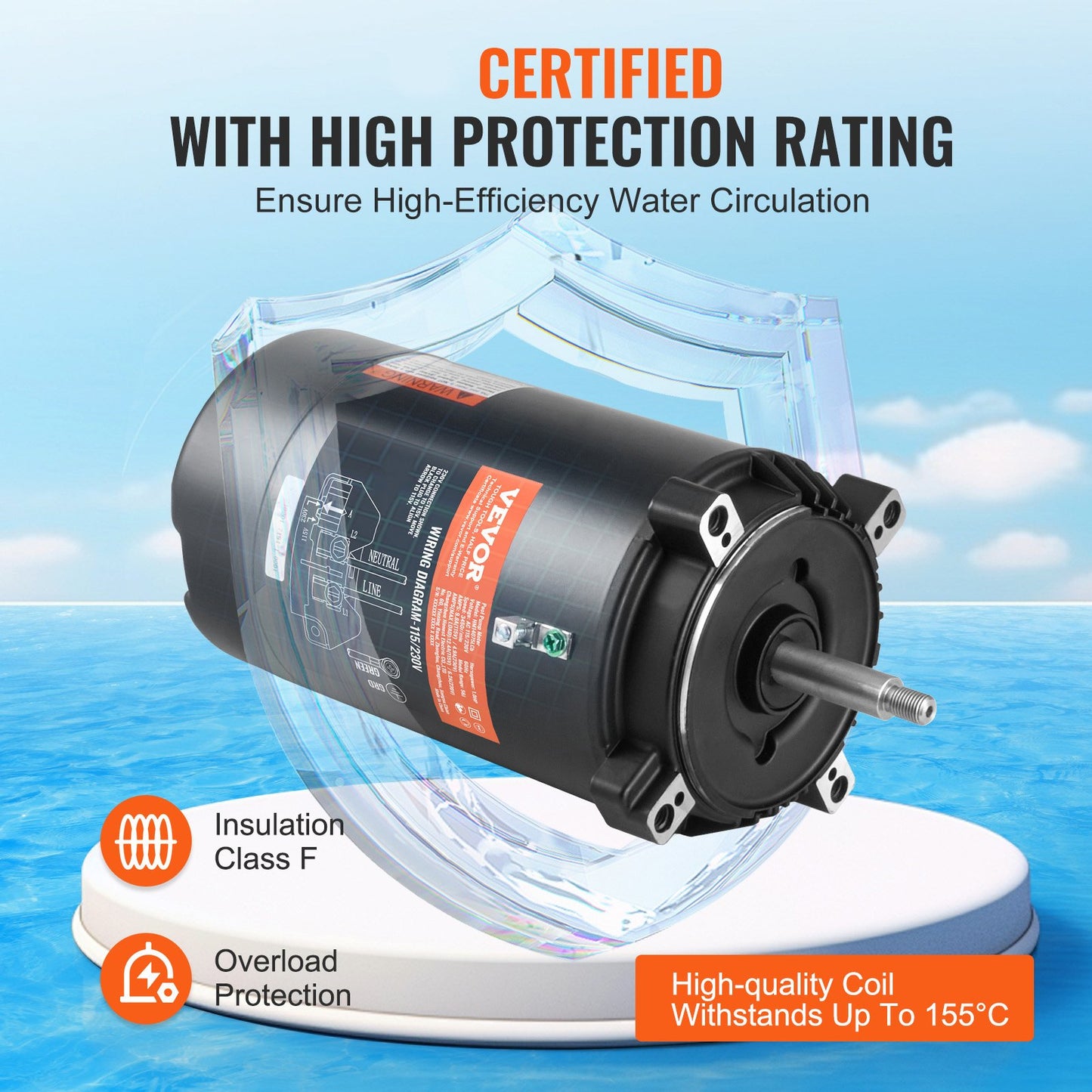 1HP Pool Pump Motor 115/230V 9,8/4,9A 56J 3450RPM 90μF/250V Kondensator