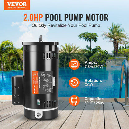 2 PS Poolpumpenmotor, 230 V, 60 Hz, 7,8 A, 56Y, 3450 U/min, 50 μF/250 V Kondensator