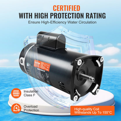 2 PS Poolpumpenmotor, 230 V, 60 Hz, 7,8 A, 56Y, 3450 U/min, 50 μF/250 V Kondensator