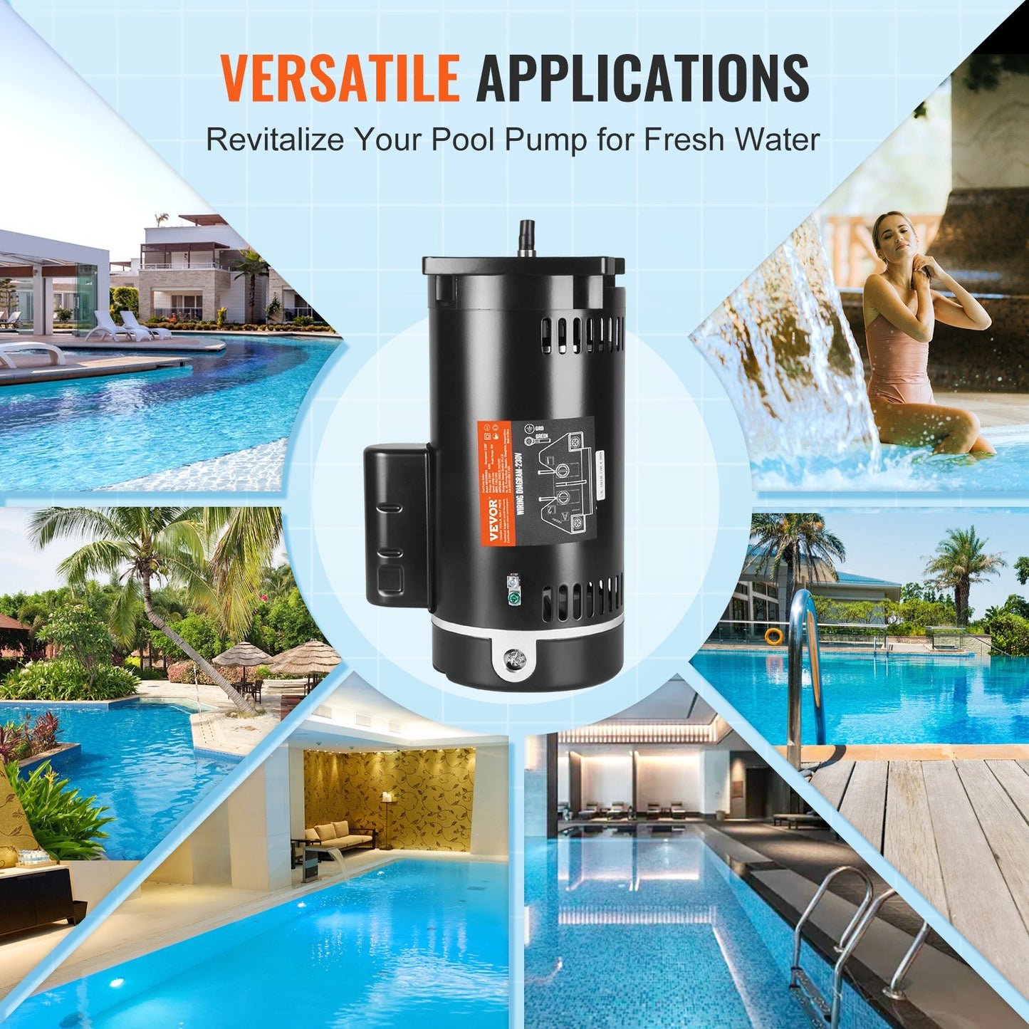 2 PS Poolpumpenmotor, 230 V, 60 Hz, 7,8 A, 56Y, 3450 U/min, 50 μF/250 V Kondensator