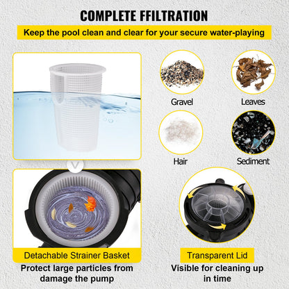 1HP Swimming Pool Pump, Dual Voltage 110V/220V, Circulates 5544GPH for Efficient Water Movement Above Pools, Includes Strainer Basket & Two 1-1/2'' NPT Connectors