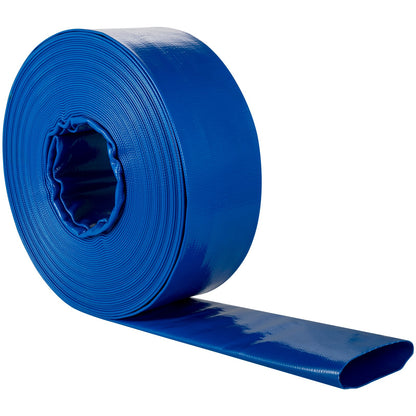 Ablaufschlauch, 1-1/2" x 105', PVC-Gewebeschlauch zum Flachlegen von Gewebe, robuster Aufrollschlauch mit Schellen, wetterfest und platzsicher, ideal für Schwimmbäder und Wassertransfer, blau