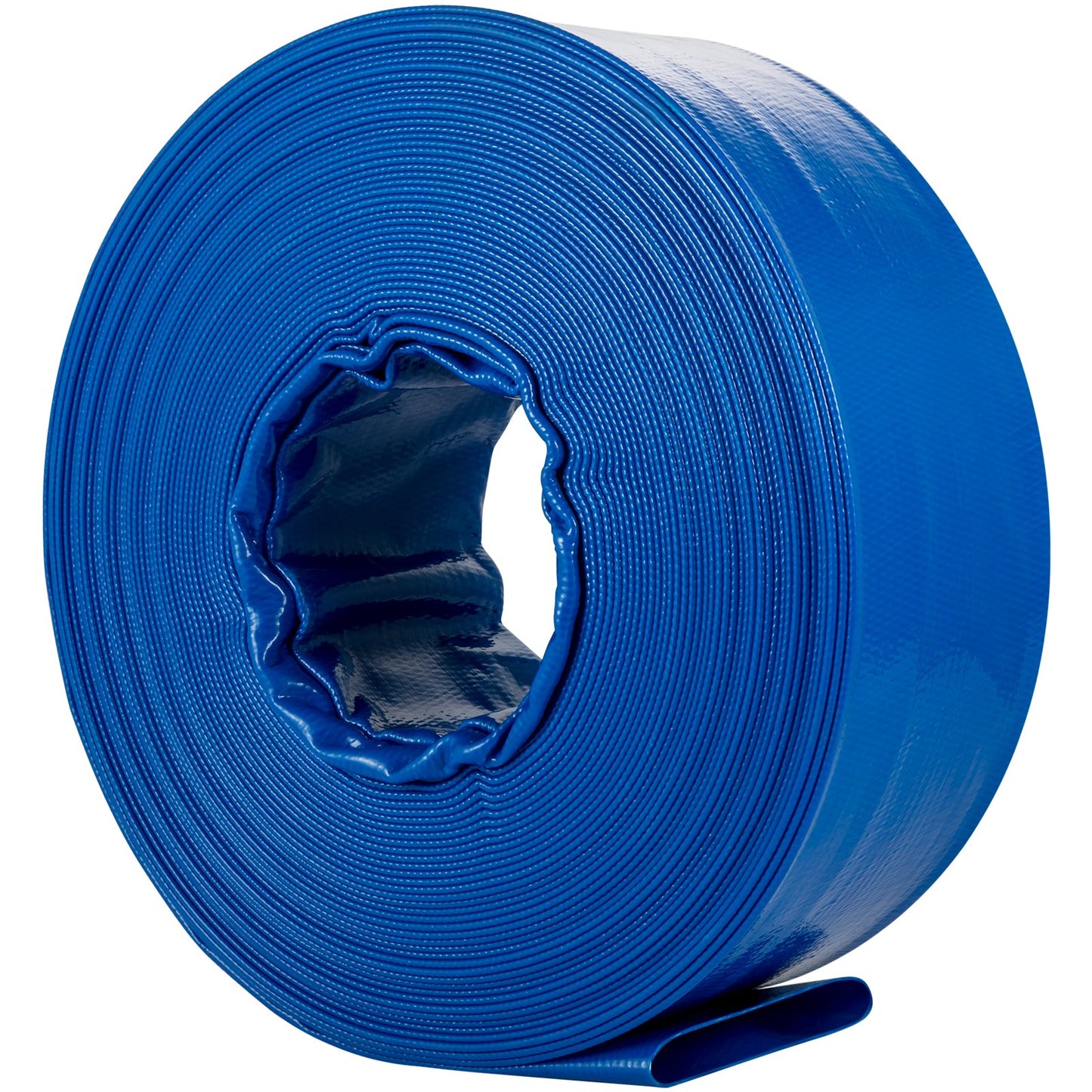 Ablaufschlauch, 1-1/2" x 105', PVC-Gewebeschlauch zum Flachlegen von Gewebe, robuster Aufrollschlauch mit Schellen, wetterfest und platzsicher, ideal für Schwimmbäder und Wassertransfer, blau