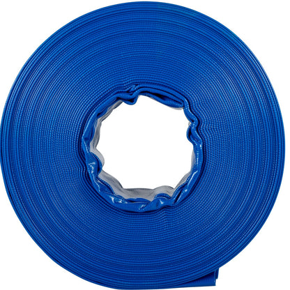 Ablaufschlauch, 1-1/2" x 105', PVC-Gewebeschlauch zum Flachlegen von Gewebe, robuster Aufrollschlauch mit Schellen, wetterfest und platzsicher, ideal für Schwimmbäder und Wassertransfer, blau