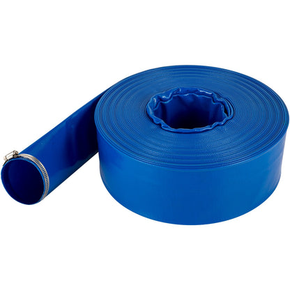 Ablaufschlauch, 1-1/2" x 105', PVC-Gewebeschlauch zum Flachlegen von Gewebe, robuster Aufrollschlauch mit Schellen, wetterfest und platzsicher, ideal für Schwimmbäder und Wassertransfer, blau