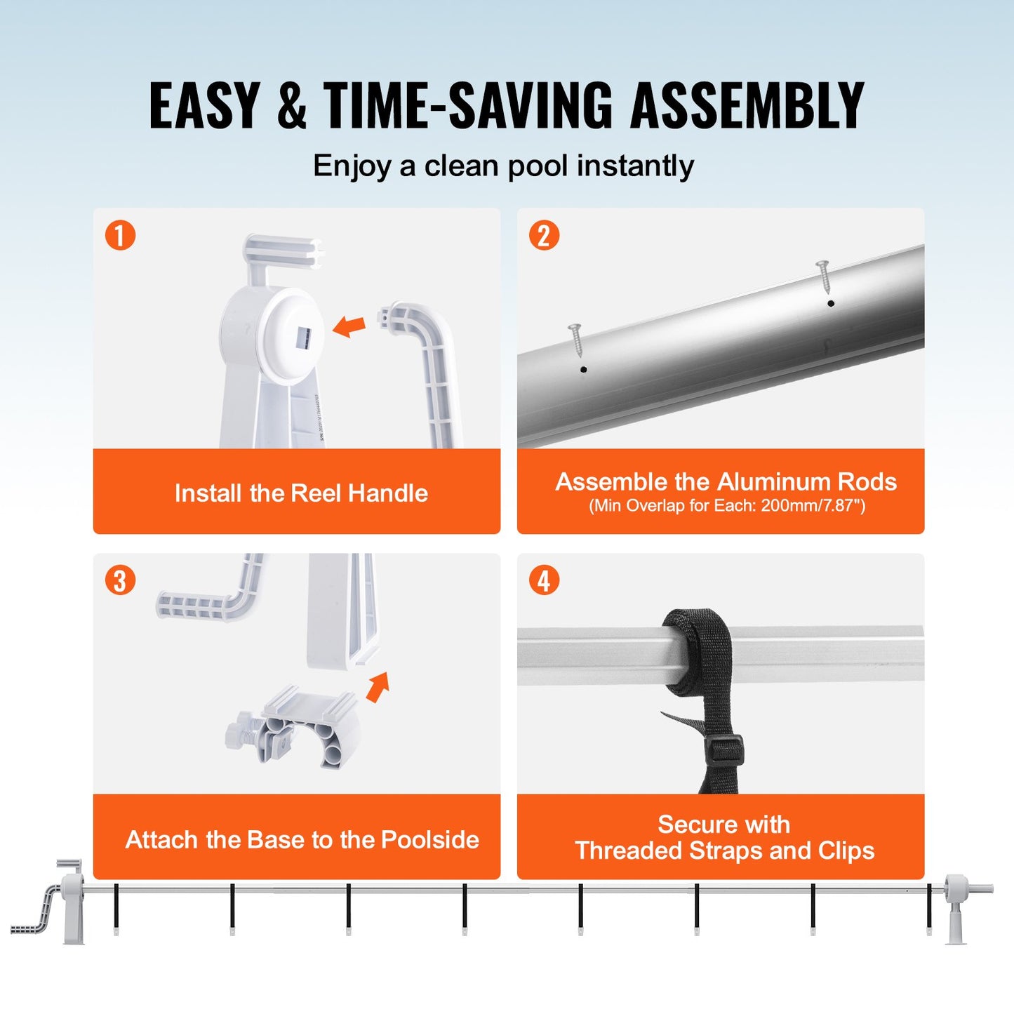 Poolskyddsrulle, solskyddsrulle i aluminium 20 fot, upprullare för poolskydd över marken, passar för 3-20 fot breda pooler