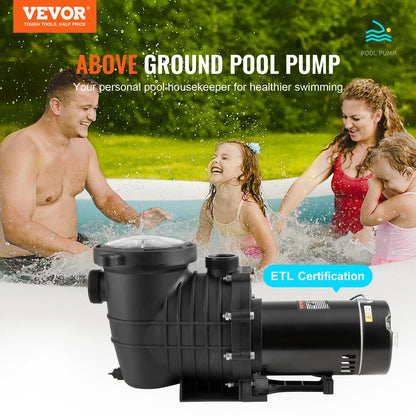 Above Ground Pool Pump, 1HP, 80 GPM Max. Flow Single Speed Swimming Pool Pump, 110V/240V 3450RPM 34.4ft Max. Head Pool Pump with Filter Basket, for Above Ground Pools Hot Tubs Spas
