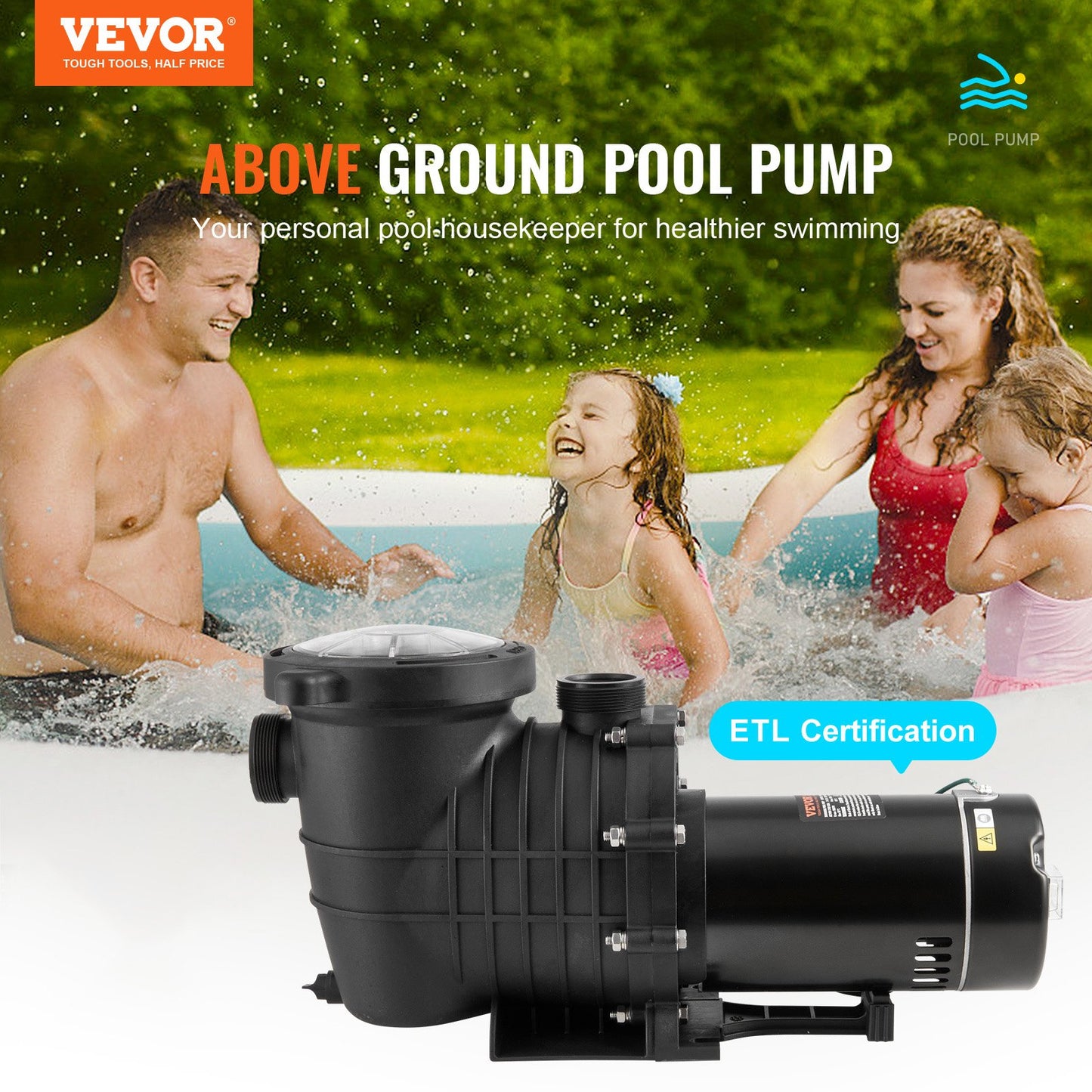 Above Ground Pool Pump, 2 HP, 110 GPM Max Flow Single Speed Swimming Pool Pump, 110V/240V 3450 RPM 59 ft Max Head Pool Pump with Filter Basket, for Above Ground Pools Hot Tubs Spas