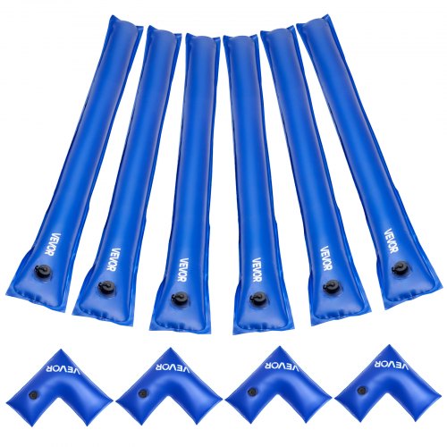 Pool Cover Water Bags Set, 6 Packs 8 Ft Single Chamber Pool Cover Water Bags & 4 Corner Tubes, 0.4mm Thick PVC Bag Weights with Leakproof Valve, for Winter Inground Swimming-Pool Covers