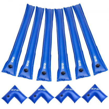 Pool Cover Water Bags Set, 6 Packs 8 Ft Single Chamber Pool Cover Water Bags & 4 Corner Tubes, 0.4mm Thick PVC Bag Weights with Leakproof Valve, for Winter Inground Swimming-Pool Covers