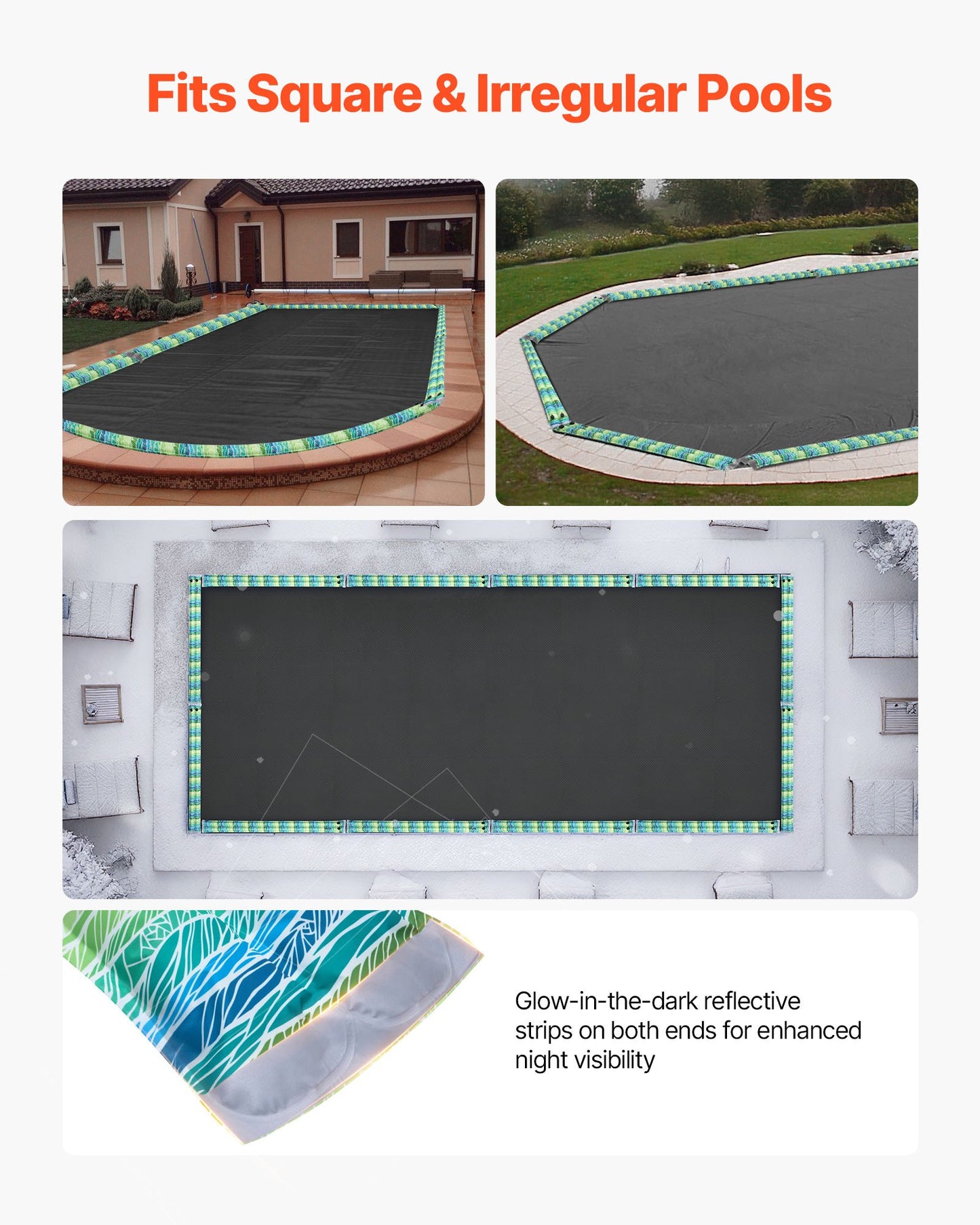 Pool Cover Water Bags, 5 Packs 8 Ft, Double Chamber Pool Cover Water Tubes with Reflective Strips, 0.3mm Thick PVC Bags Weights with Leakproof Screw Cap, for Winter Inground Swimming-Pool Covers