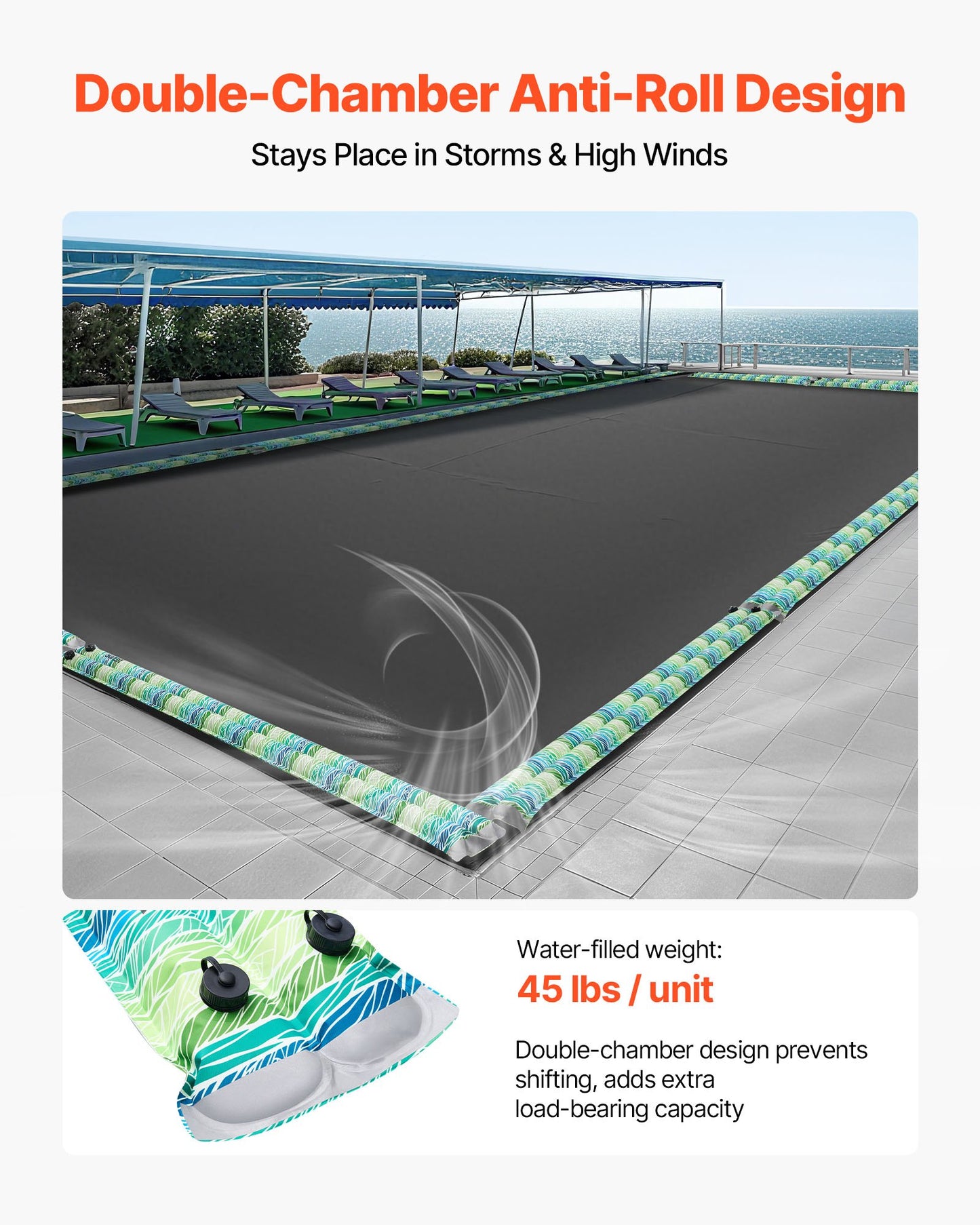Pool Cover Water Bags, 5 Packs 8 Ft, Double Chamber Pool Cover Water Tubes with Reflective Strips, 0.3mm Thick PVC Bags Weights with Leakproof Screw Cap, for Winter Inground Swimming-Pool Covers