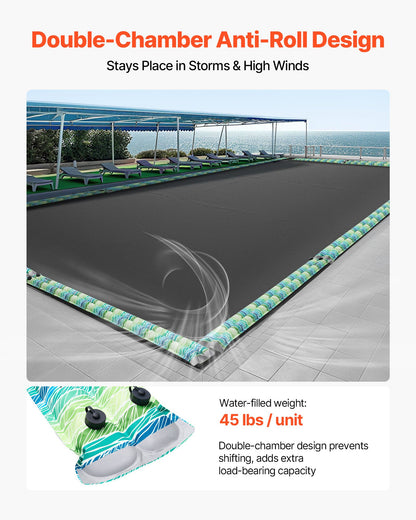 Pool Cover Water Bags, 5 Packs 8 Ft, Double Chamber Pool Cover Water Tubes with Reflective Strips, 0.3mm Thick PVC Bags Weights with Leakproof Screw Cap, for Winter Inground Swimming-Pool Covers