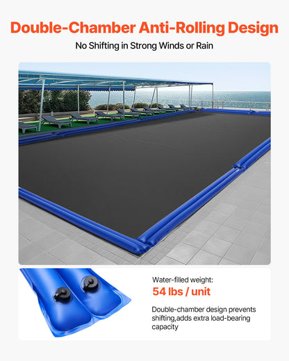 Pool Cover Water Bags, 12 Packs 10 Ft, Double Chamber Pool Cover Water Tubes, 0.4mm Thick PVC Bags Weights with Leakproof Screw Cap, for Inground Swimming-Pool Covers Winter Closing, Blue