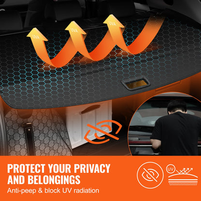 Retractable Cargo Cover, Upgraded Waterproof Trunk Cover Security Shield Shade for Jeep Grand Cherokee 2 Row 2022-2025 5-Seater, UV Proof Rear Trunk Cover Aluminum Alloy & PVC Leather Texture