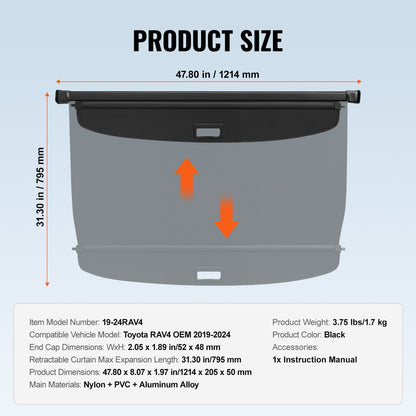 Einziehbare Laderaumabdeckung für Toyota RAV4 2019-2024 Heckklappen-Upgrade