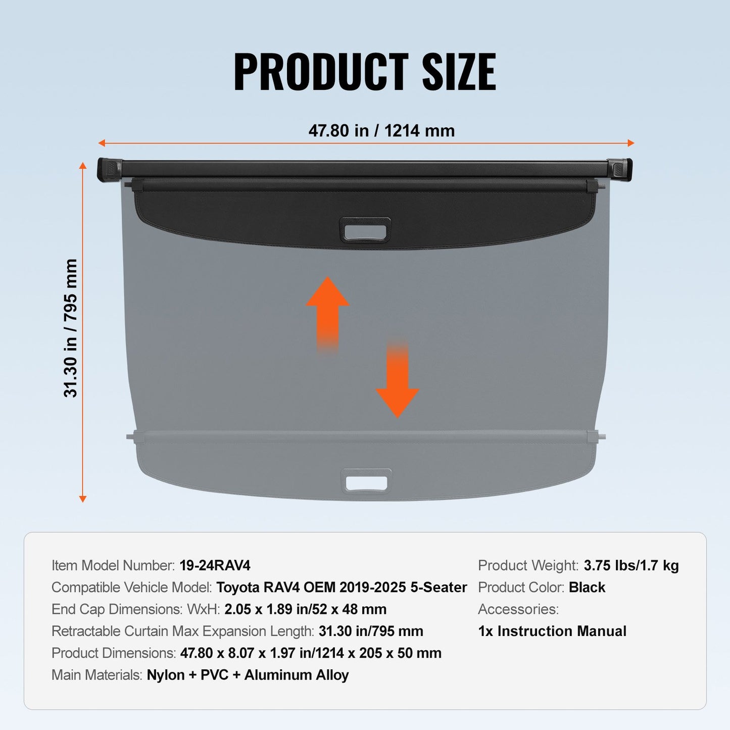 Retractable Cargo Cover for Toyota, Upgraded Waterproof Trunk Cover Security Shield Shade for Toyota RAV4 2019-2025 5-Seater, UV Resistant Rear Trunk Cover, Aluminum Alloy & PVC Leather Texture
