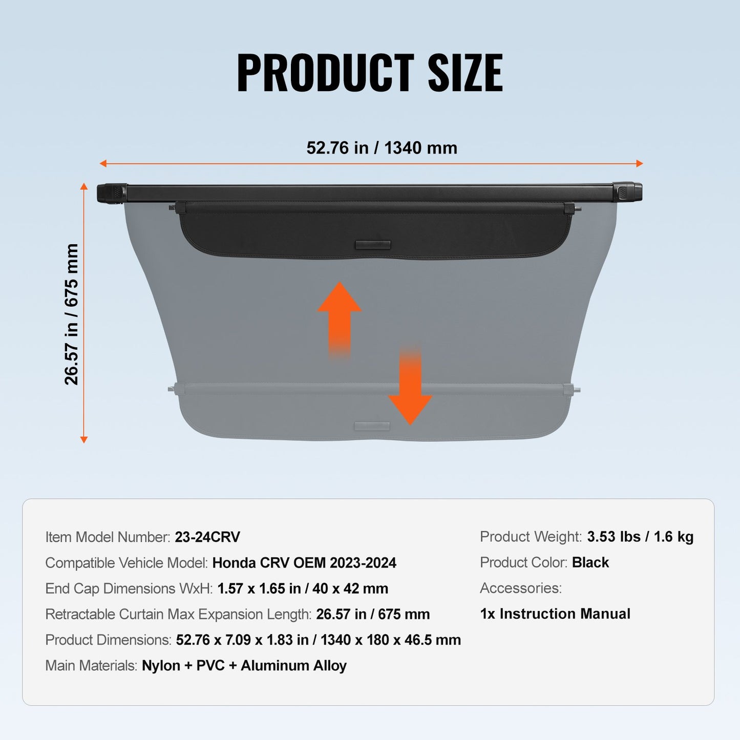Infällbart lastskydd för Honda CRV 2023-2024 Uppgraderat baklucka