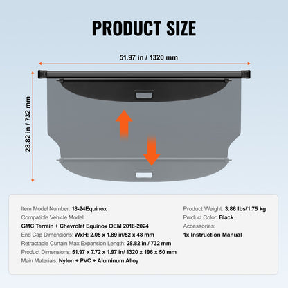 Infällbart lastskydd för GMC Terrain + Chevrolet Equinox 2018-2024
