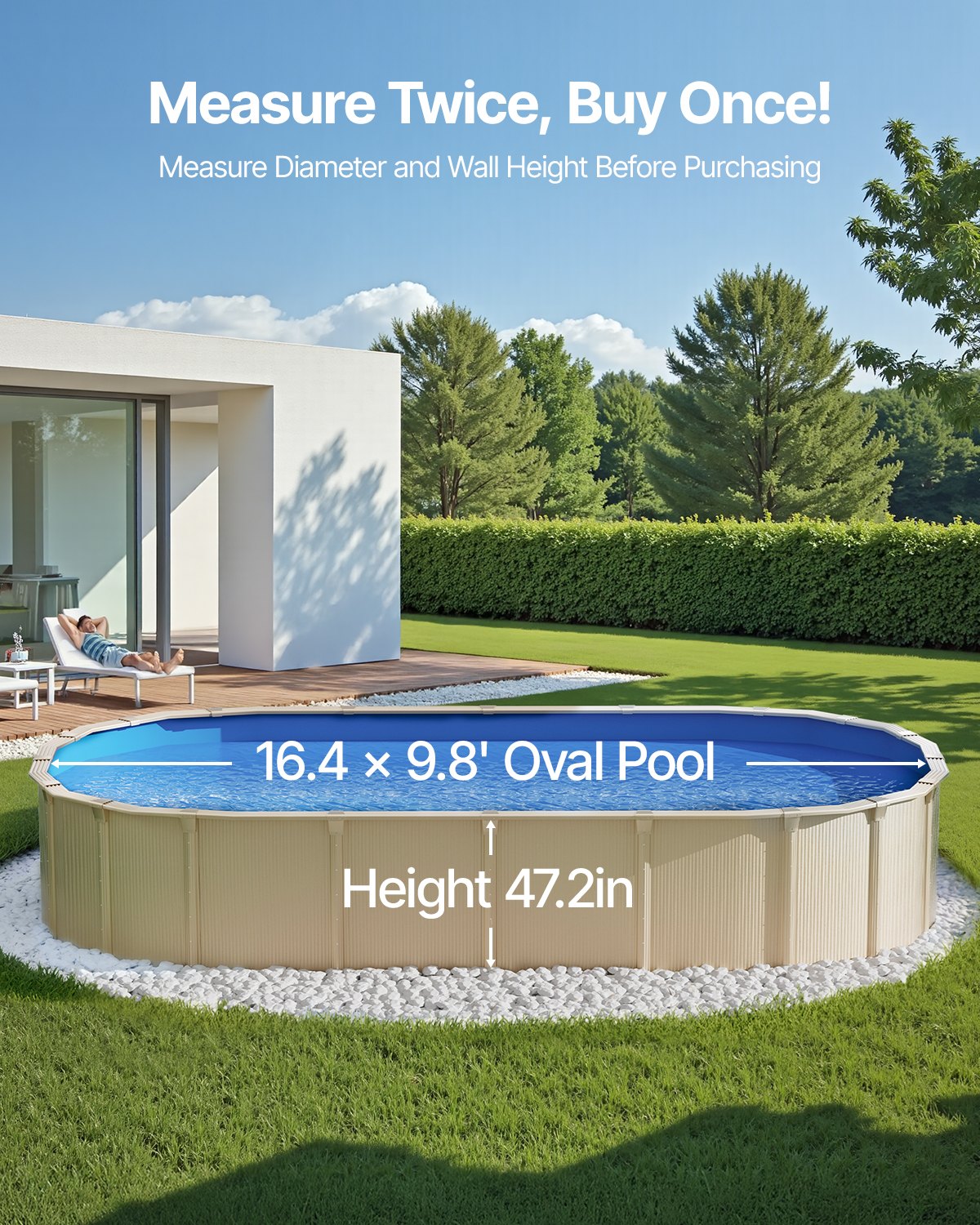 Ovale Poolfolie, 4,9 x 2,9 m, Unibead-Poolfolie, Wandhöhe 120 cm