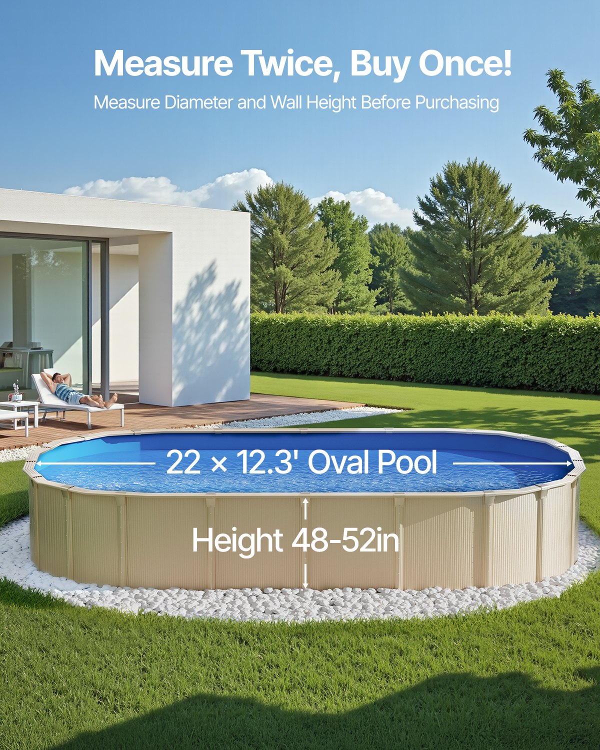 Ovale Poolfolie, 6,7 x 3,7 m, Überlapp-Poolfolie, 132 cm Wandhöhe