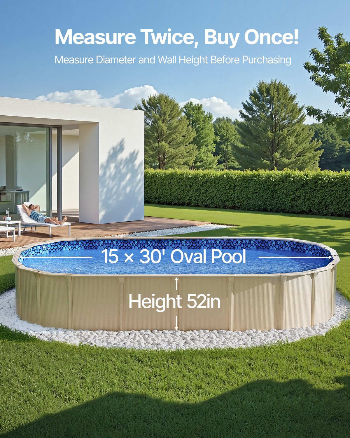 15 x 30 ft Oval Pool Liner, Unibead Above Ground Pool Liners, 52in Wall Height, Durable Standard Gauge Vinyl, Designed for Steel Sided Above-Ground Swimming Pools